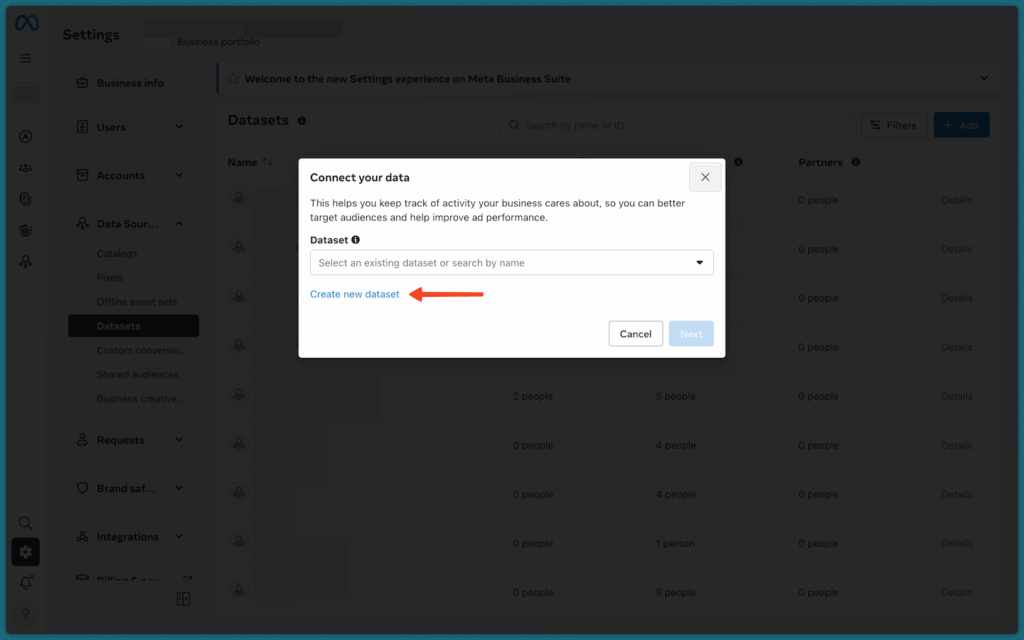 Pilihan Create new dataset
