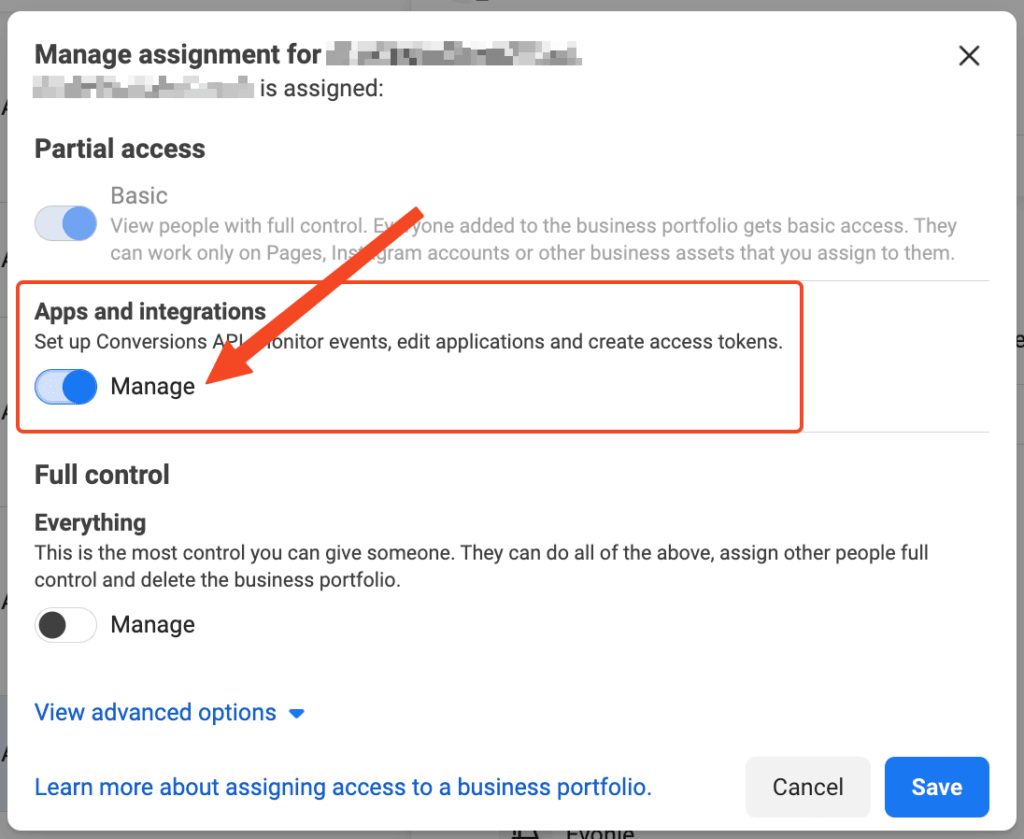 Hak akses Apps and integrations