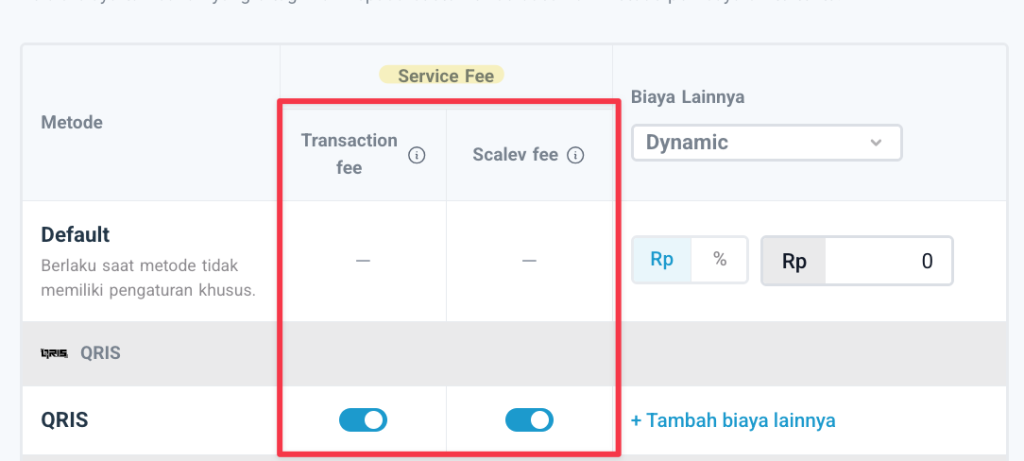 Setting mengaktifkan Transaction Fee dan Scalev Fee di Scalev
