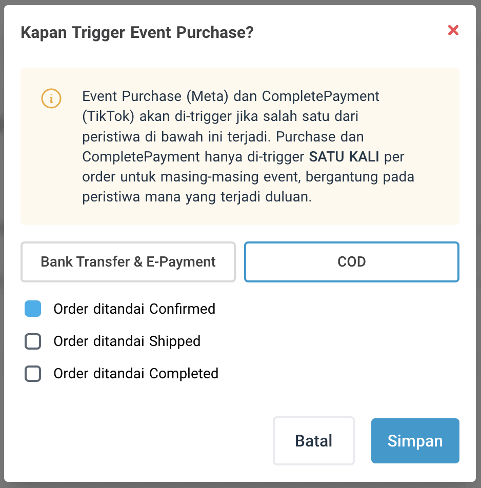 Trigger Purchase untuk COD