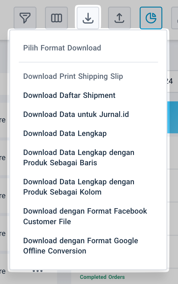 Pilihan download data order