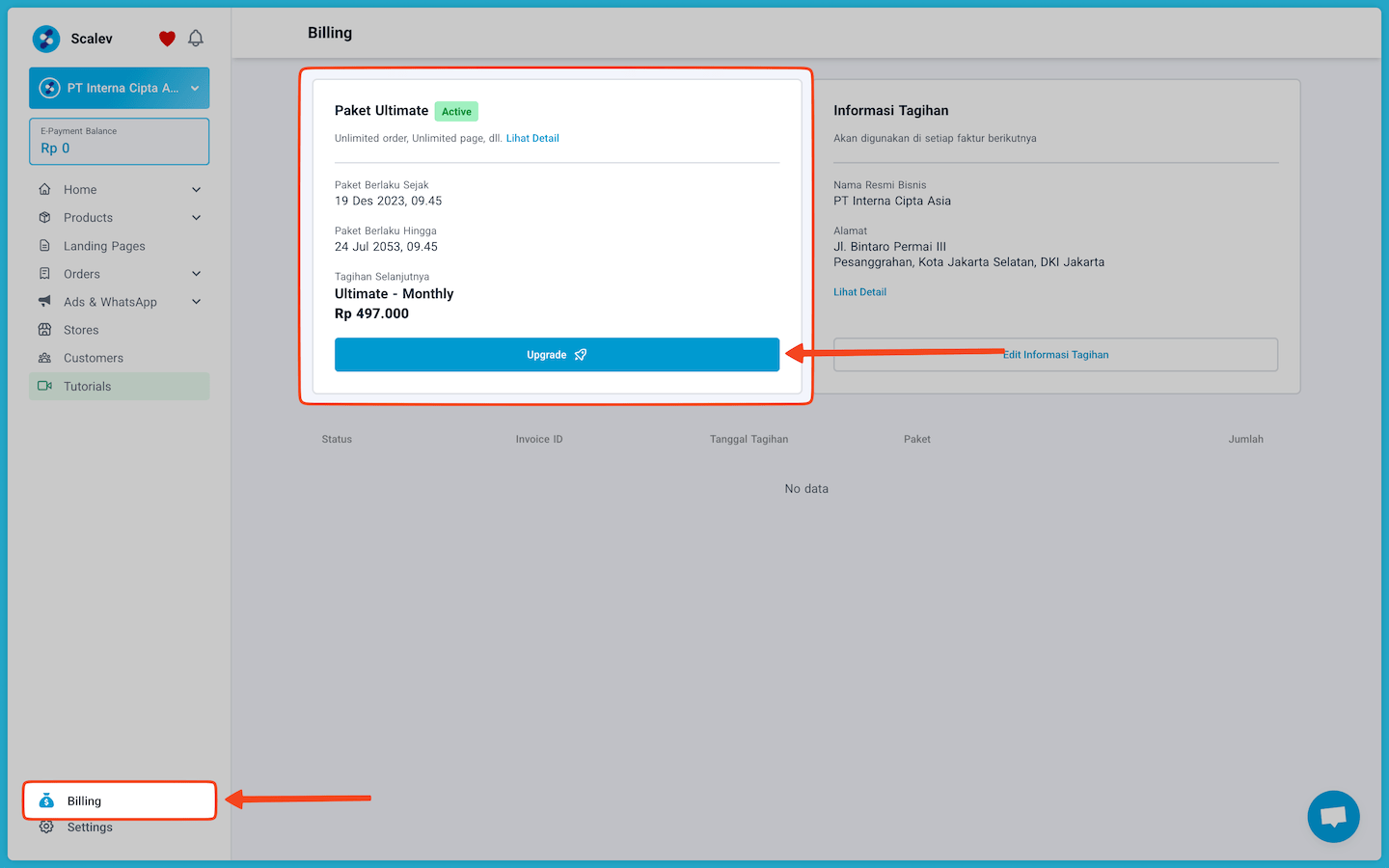 Upgrade billing scalev 3