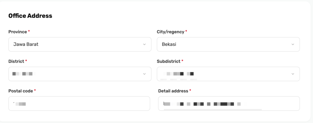 Isian Office Address di form onboarding SingaPay