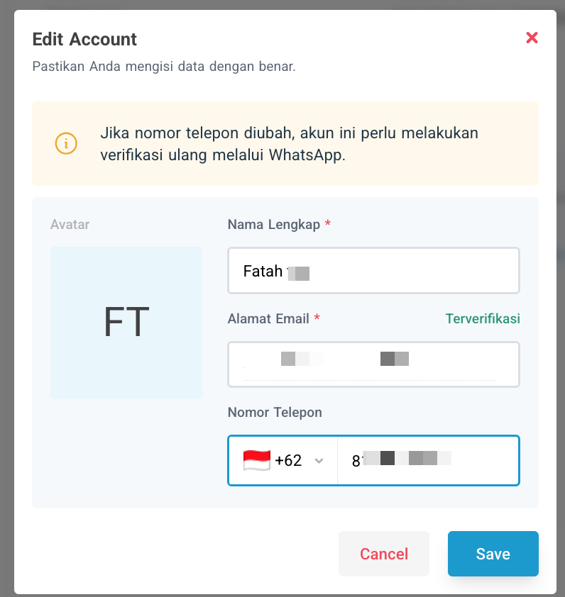 Isi nomor baru dan klik Save