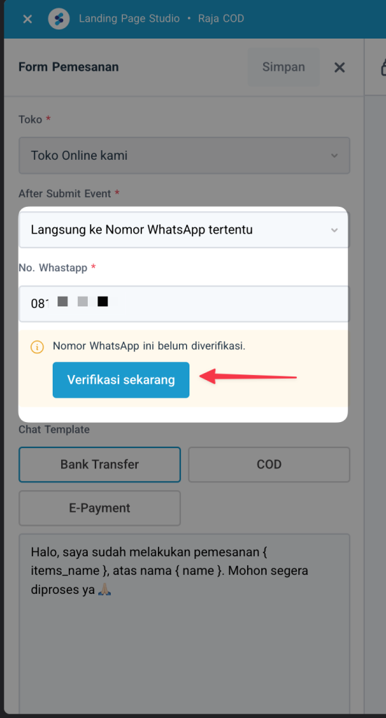 Isi nomor dan klik Verifikasi sekarang