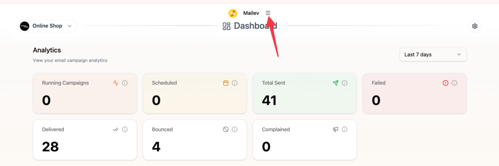 Menu navigasi Mailev dengan opsi Customer