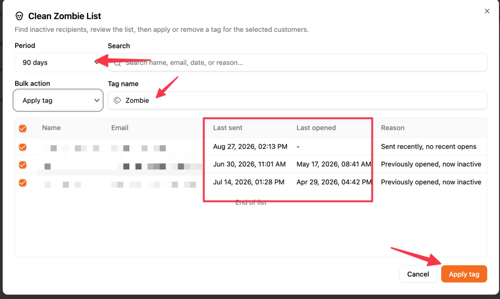 Menerapkan tag Zombie pada bulk action