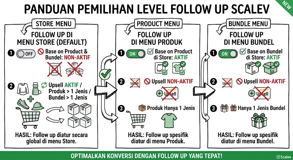 Ilustrasi cara kerja Follow Up Text di Scalev