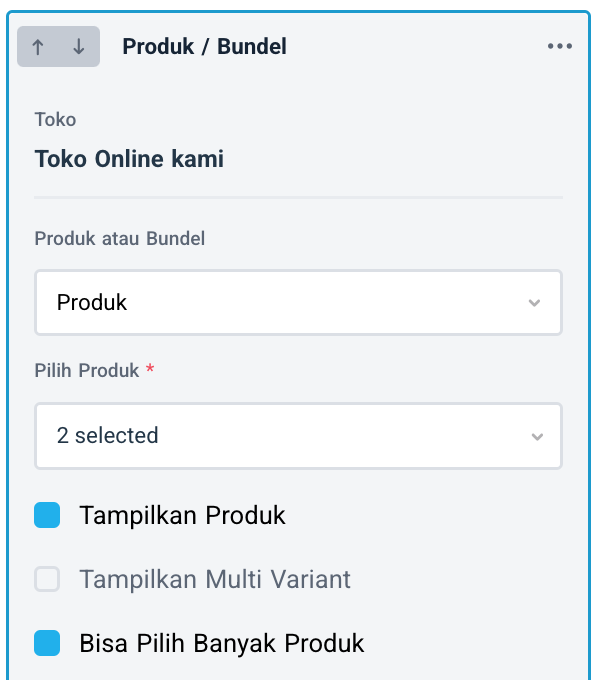 Opsi Tampilkan produk dan Bisa Pilih Banyak Produk yang dicentang