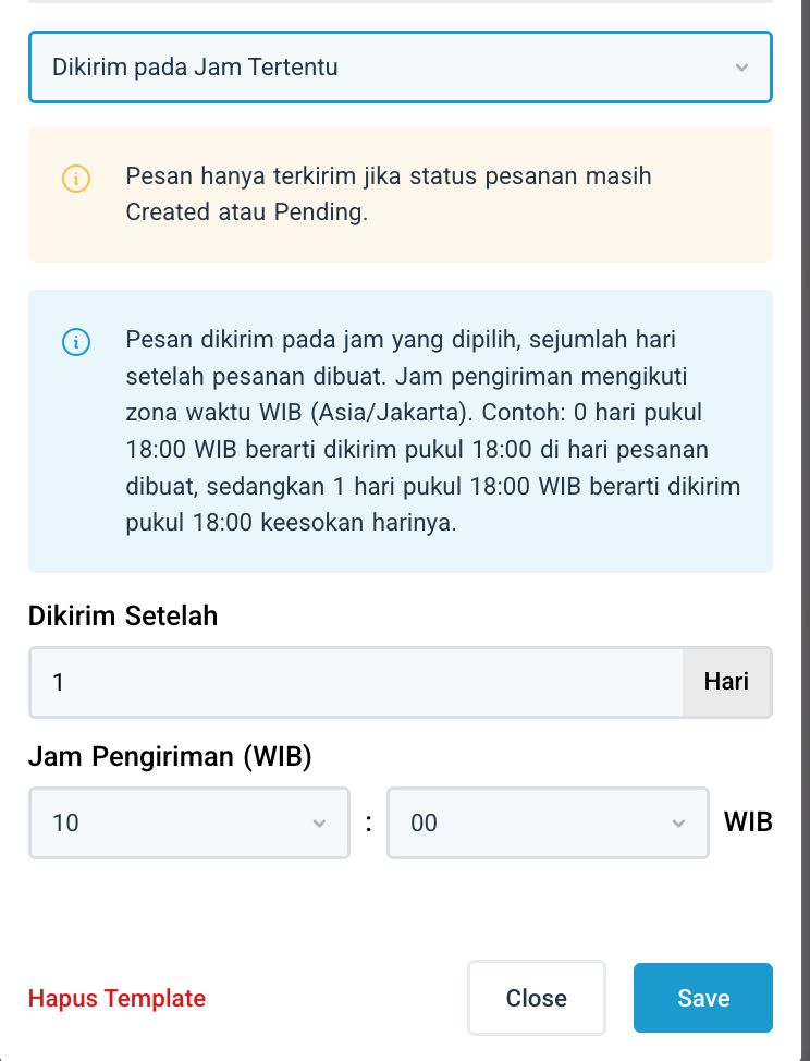 Pengaturan Dikirim pada Jam Tertentu